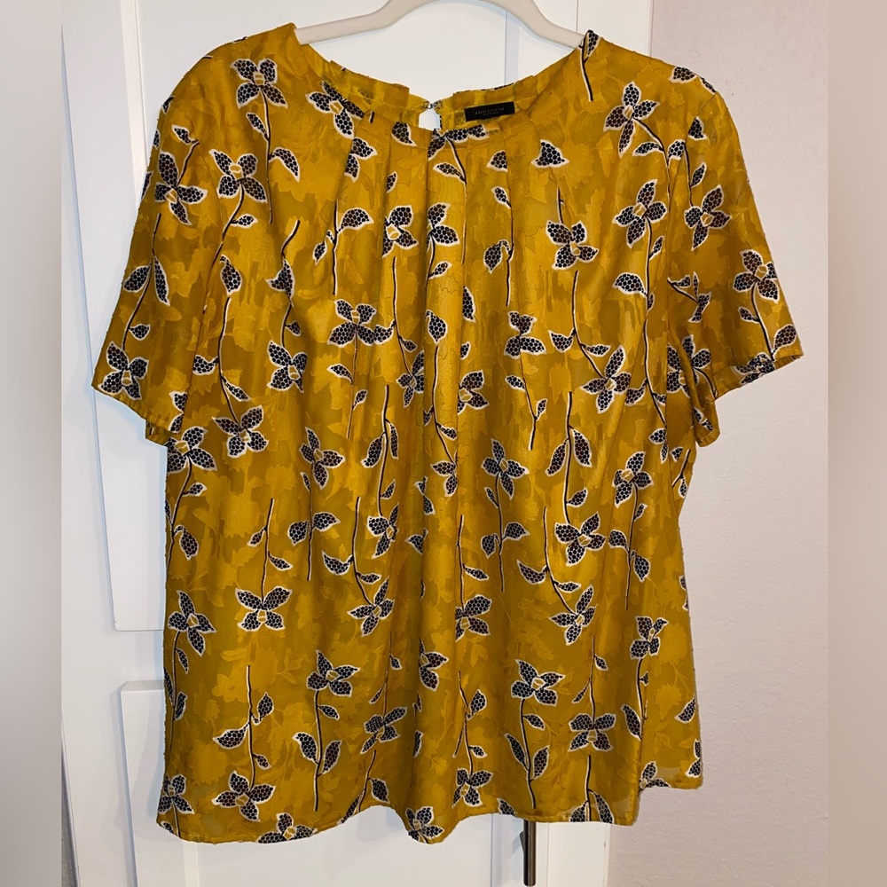 Mustard Yellow Floral Ann Taylor Blouse - Size XL